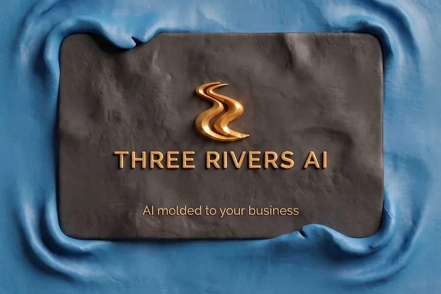 Three Rivers AI clay business card set in rippling blue clay.