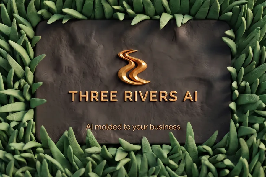 Three Rivers AI clay business card set in clay grass, for landscaping.